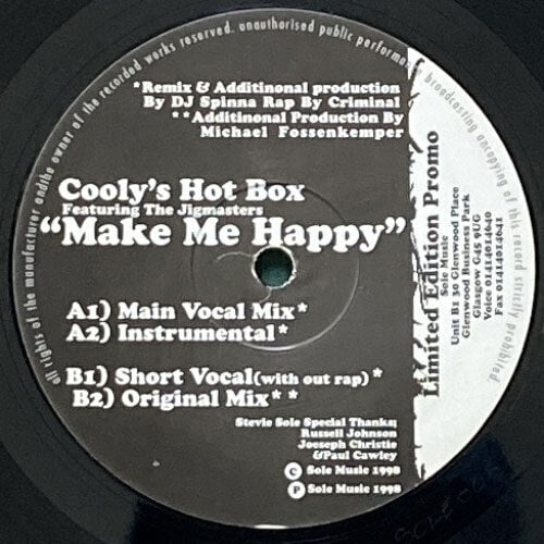 洋楽 Cooly's Hot-Box Make Me Happy DJ Spinna COOLY'S HOT BOX / MAKE ME HAPPY – VINYL CHAMBER
