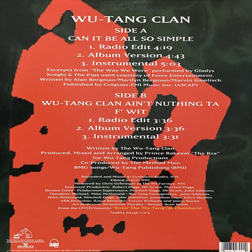 WU-TANG CLAN / CAN IT BE ALL SO SIMPLE/WU-TANG CLAN AIN'T NUTHING