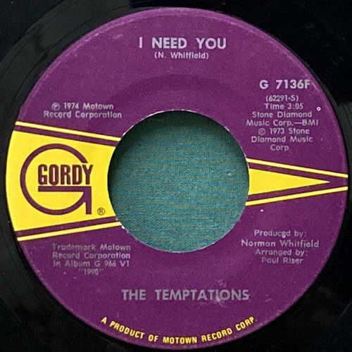 TEMPTATIONS / I NEED YOU/YOU'VE GOT MY SOUL ON FIRE