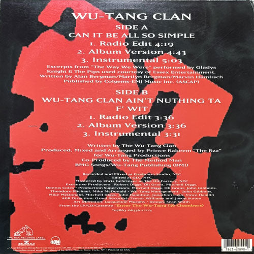 WU-TANG CLAN / CAN IT BE ALL SO SIMPLE/WU-TANG CLAN AIN'T NUTHING